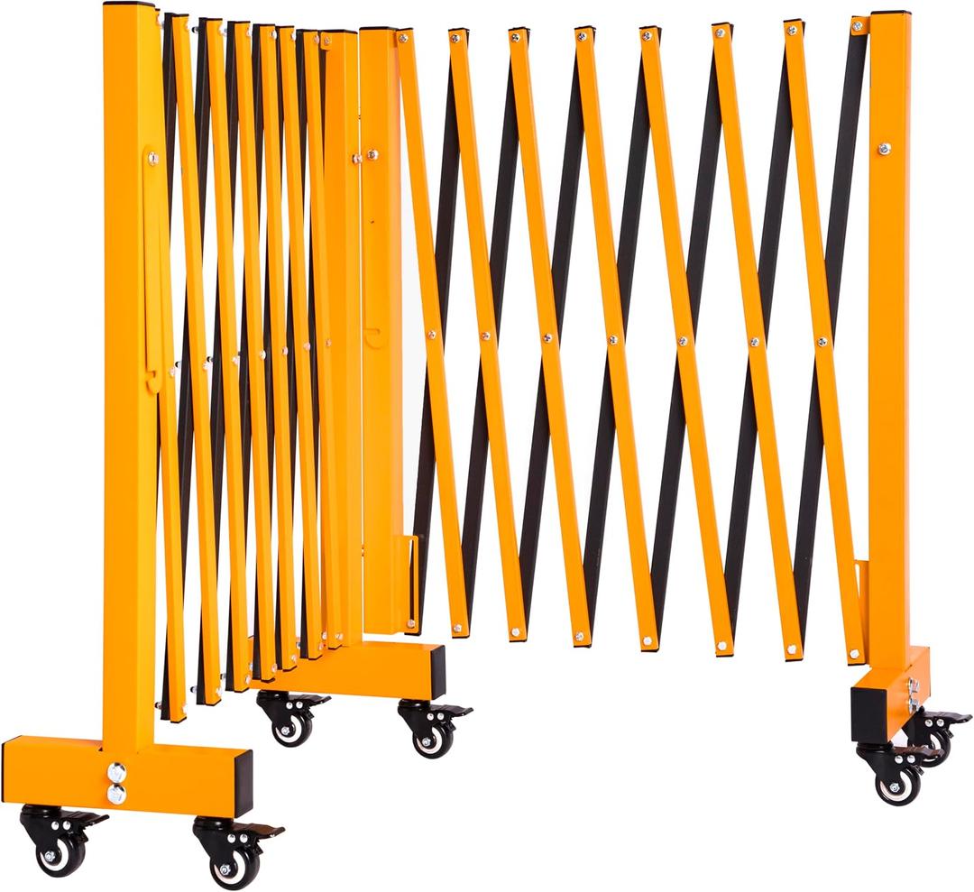 16.5FT Expandable Barricade Gate, Expandable Metal Barricade Gate Alloy Fence and 270 Degrees Direction Adjustment with Wheels, for Industrial or Residential Use (Yellow)