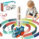 Domino Train Toy Set for Kids, Automatic Dominoes Blocks Building and Stacking Toys Creative Kids Games Early Education Christmas Birthday Gift Boys Girls Age 3 4 5 6 7 8 Year Old (Cyan)