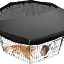 Dog Pen Cover fits All 24" Wide 8 Panels Pet Exercise Pen with Durable Fabric & Mesh Netting, Provide Shade & Security, Dog Playpen Top Cover Indoor Outdoor, Easy to Assemble, Black