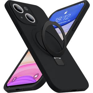 Designed for iPhone 14 Plus Case with Magnetic Invisible Stand Compatible with Mag-Safe Military Drop Tested Shockproof Silicone Phone Cases for Women Men 6.7'', Black 251009