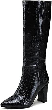 Modatope Knee High Women's Riding Boots - Tall, Long Calf High GoGo Chunky Faux Crocodile Boots - Block Heel Pointed Toe - Size 6 Modatope Knee High Women's Riding Boots - Tall, Long Calf High GoGo Chunky Faux Crocodile Boots - Block Heel Pointed Toe - Size 6