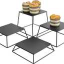 YFEEN Dessert Table Risers Display Stands Food display Black Metal Square Retail Pizza,Cupcake,Candy Stands Food Platter Tray,6x6 INCH,Set of 3
