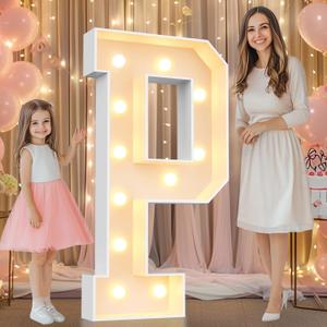 Pooqla 4 FT Marquee Light Up Letters, Marquee Letter Lights 4 Feet Tall, Giant Letter Sign Big Mosaic Letters for Balloons Birthday Party Anniversary Wedding Decorations, Warm White Letter P