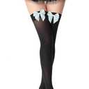 2 x Women's Satin Bows Thigh High Stockings Hold-ups Snag-Resistant Knee High Long Socks (Black)