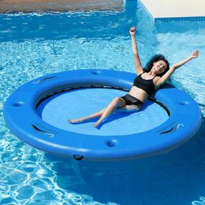 HUATEAN Sun Chill Float Ring for Adults Heavy Duty, 8ft Round Inflatable Water Hammock for Summer Party, Inflatable Dock Floating Platform, Inflatable Floating Dock for Lake, Pool, Mesh Ring Float