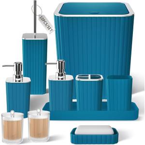 Bathroom Accessories Set - Gorgeous Bathroom Set, 10PC Teal Bathroom Accessory Set, Toilet Brush, Trash Can, Qtip Holder Dispenser & Soap Dispenser