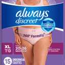 Always Discreet Adult Incontinence Underwear for Women and Postpartum Underwear, Extra Large, Up to 100% Bladder Leak Protection, 15 Count