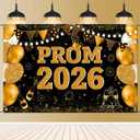 Large 71" X 43" Prom Send Off Decorations 2026 Banner, Black and Gold Prom Backdrop for Photoshoot for High School College Graduation Party Decor