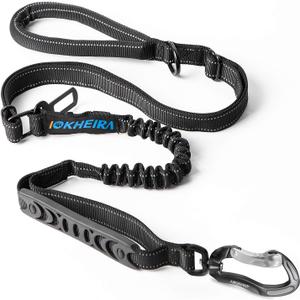 IOKHEIRA Multifunctional Leash with Car Seatbelt for Large, Medium Dogs, Adjustable, 4-6 FT Strong Bungee Leash (Black)