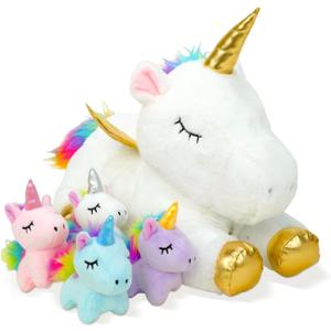 Unicorn Plush Toy Set for Girls  Mommy Stuffed Animal with 4 Baby in Her Tummy Toys for Girls Ages 3 4 5 6 7 8+, Stuffed Animal Gifts for Christmas, Birthdays, Valentines Day