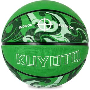 KUYOTQ Kids Youth Size 5 (27.5") Green Wave Basketball Premium Rubber Indoor Outdoor Game Training Competition Sports Basketballs Gifts(Deflated)
