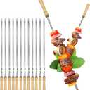 Kabob Skewers,23.6 inch Flat Skewers for Grilling with Wooden Handle,Reusable Stainless Steel Metal BBQ Barbecue Skewer,Shish kebab Stick Set for Meat Shrimp Chicken Vegetable-12PCS.