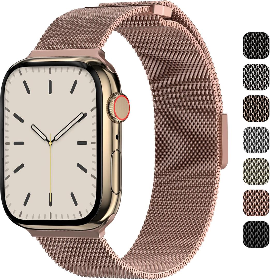 SWITCHEASY Mesh Magnetic Apple Watch Band - For Apple Watch Series 10, 9, Ultra, 8, SE, 7, 6 Mesh Loop for 49mm 46mm 45mm 44mm for Women (Rose Gold)