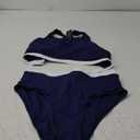 Tempt Me Navy Blue Women Two Piece Swimsuits High Waisted Bikini High Neck Crop Top Tummy Control Sporty Bathing Suits with Bottom L