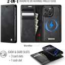Wallet Case for iPhone 14 Pro Max Compatible with Magsafe, 2-in-1 PU Leather Flip RFID Blocking Card Holder Stand Shockproof Magnetic Detachable Cover for iPhone 14 Pro Max Case 6.7", Black