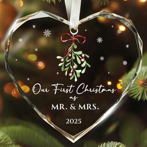 First Christmas Married Ornament 2025 - Mr and Mrs Gifts - Wedding Gifts for Couples, Newlyweds, Bride, Future Mr and Mrs - Married Bridal Shower Gift Ideas - Glass Wedding Ornament 2025