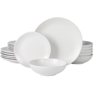 Gibson Home Bethel 18 Piece Plates and Bowls Ceramic Stoneware Organic Shape Dinnerware Set (Service for 6) - Matte White