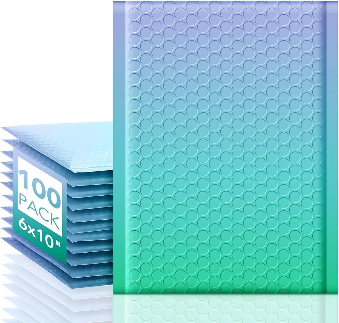 Fuxury Cute Design Bubble Mailers 6x10" 100 Pack Opaque Padded Envelopes Durable Pattern Bubble Shipping Envelopes for Mailing Jewelry Makeup Cards Thick Bubble Padded Mailers Fairyland Green