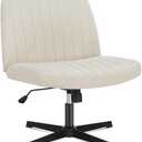 DUMOS Criss Cross Chair Legged Office Wide Comfy Desk Seat, No Wheels Armless Computer Task Seating, Swivel Vanity Home Height Adjustable (Beige)