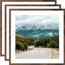 Wood 24x24 Picture Frame with 20x20 Mat Deep Brown, Display 20x20 with Mat or 24x24 without Mat, Wood 24 by 24 Photo Frame, 24 x 24 Frame for Wall Hanging Display, Deep Brown, 3 Pack