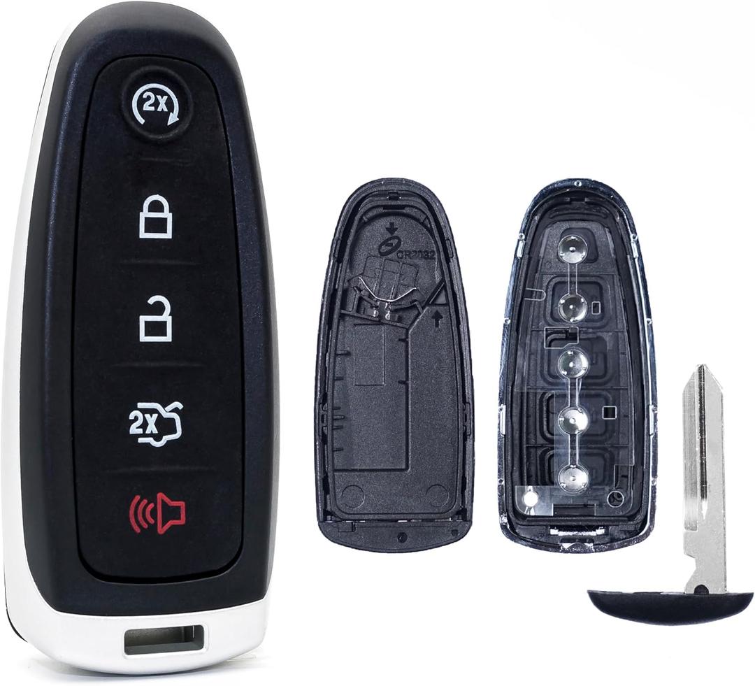Key Fob Shell Case Replacement Fits for Ford Edge Explorer Focus Taurus Flex Expedition Lincoln MKS MKT MKX Navigator 2011 2012 2013 2014-2017 Keyless Entry Remote Control 5 Button Pad Cover