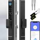 Anweller Sliding Glass Door Lock, Smart Fingerprint Code Keypad RFID Remote App Electronic Digital Biometric Safety Patio Door Double Hook Mortise Lock Set with Handle - 2885 Mortise (Standard)