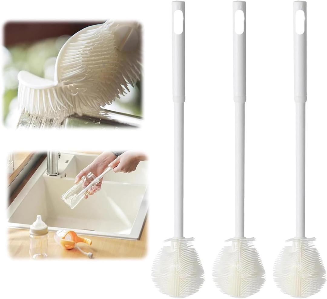 Folded Soft Bristle 360  Silicone Cup Brush Water Bottle Cleaner with Long Handle, Cover Narrow Neck Container Brush Cup (3pcs)