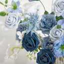 Ling's Moment Fake Flowers Box, Faux Artificial Greenery Stems Foam Roses Berry Silk Morning Glory Fabic Flower for Centerpieces Bouquet Wedding Vase Decoration, Dusty Blue & Ivory & Sage, Grand Combo