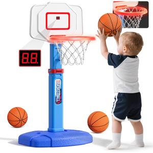 Toddler Basketball Hoop with Electronic Scoreboard/LED Rim/3 Balls, Adjustable Height Indoor Mini Basketball Hoop for Kids 1-3, Outdoor Poolside Sport Toy, Birthday for Boys Girls