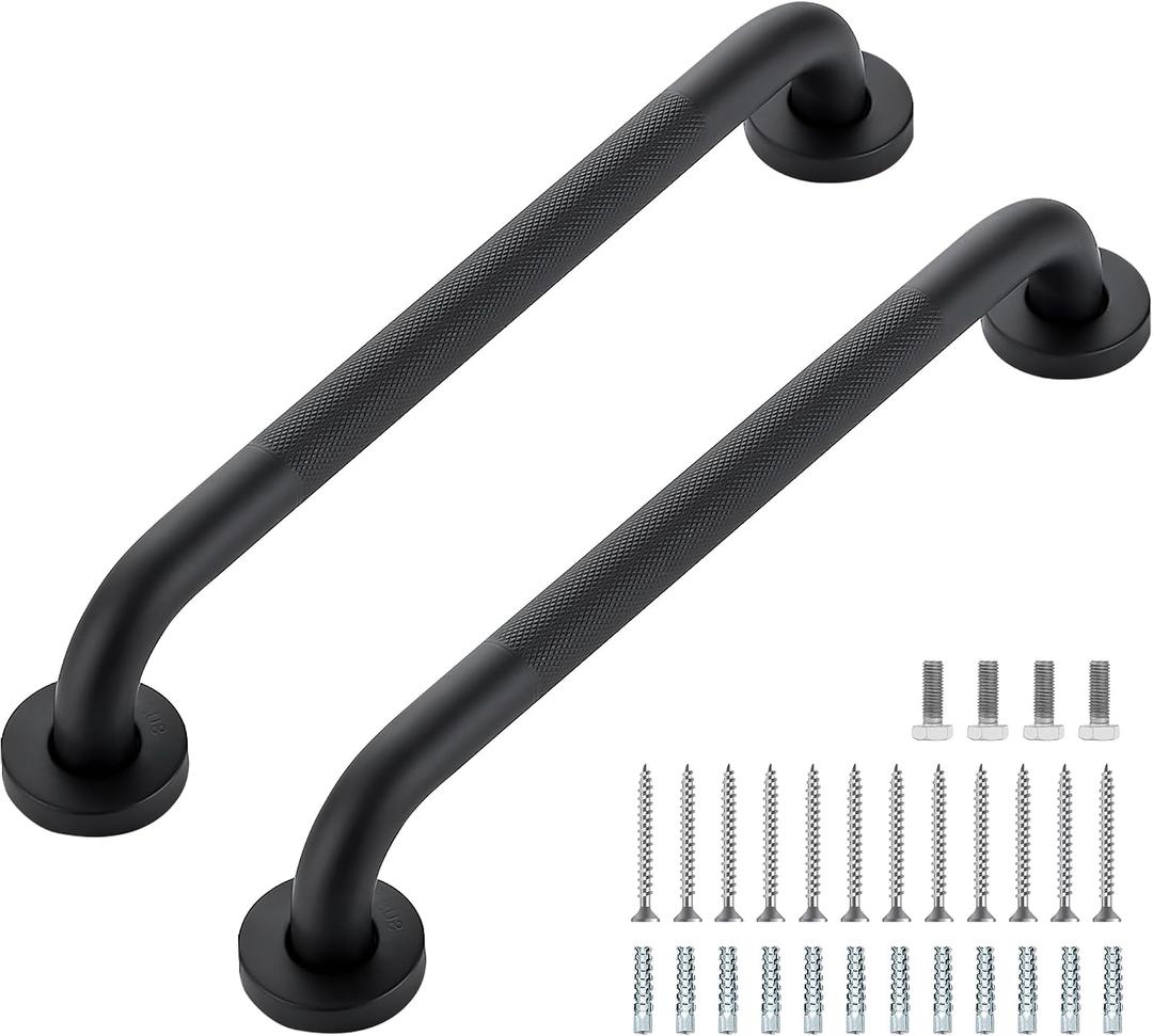 2Grab Bars for Shower, 2 Pack 16-Inch Anti Slip Shower Handles for Elderly, Safety Shower Grab Bar, Stainless Steel Handicap Grab Bars for Bathroom (Black 1" Diameter)