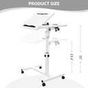 Overbed Table with Wheels Adjustable Height, Tiltable Desktop with Tray, Over Bed Table Rolling Bedside Tables, Medical Mobile Standing Desk, for Hospital Office Bedroom Sofa, White