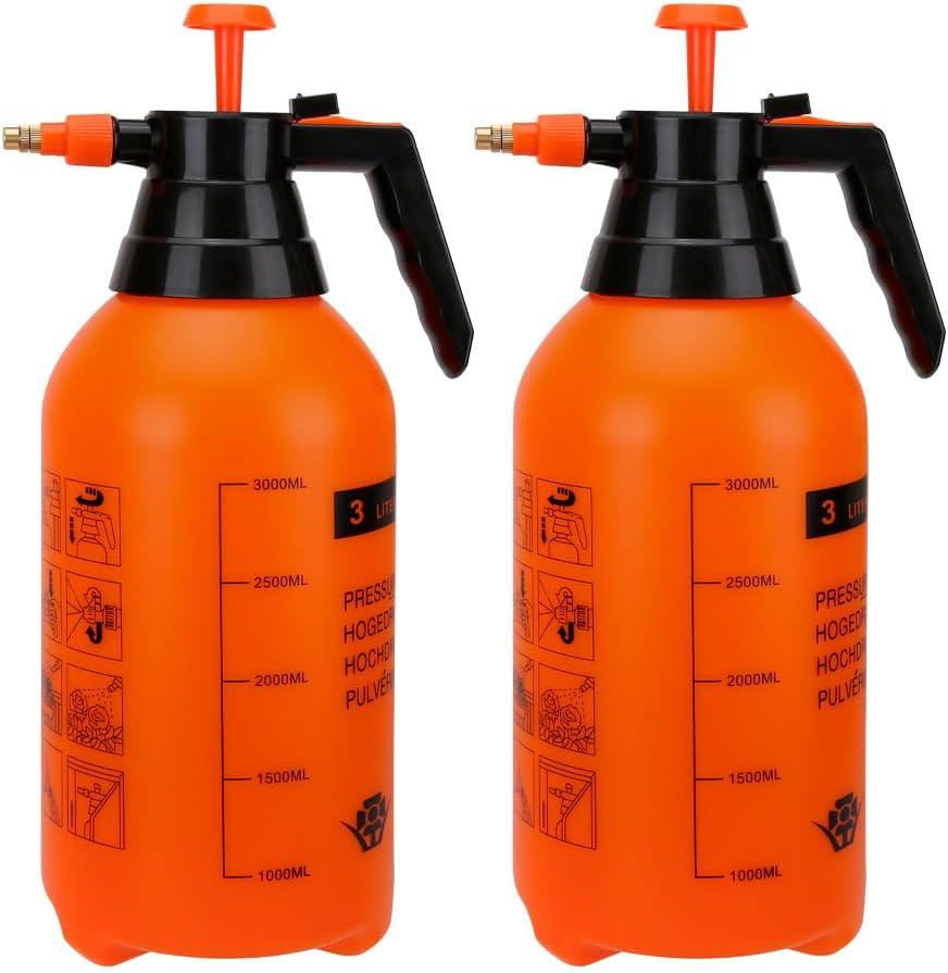 Handheld Garden Pump Sprayer 2 Pack 0.8 Gal 3 Liter, Manual Water Spray Bottle with Brass Adjustable Nozzle for Lawn Care, Flowers, Indoor Outdoor Plants, Home & Patio Cleaning, Oranage