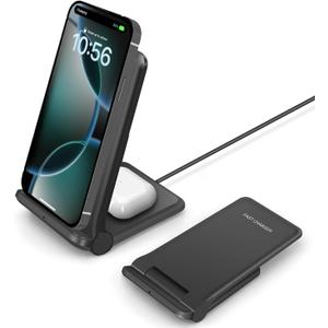 25W Wireless Charger, Foldable 2 in 1 Wireless Charging Station for Apple iPhone 16/16 Pro/15/14/13/12/11/Plus/SE/X/Airpods, PDKUAI 15W Fast Dual Wireless Induction Charge Stand for Samsung/LG (Black)