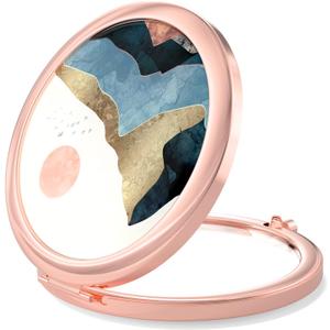 2 x Nipichsha Compact Mirror, Pocket Travel Makeup Mirror, 2 - Sided 2X / 1X Magnification, Small Folding Portable Handheld, 2.75 in Rose Gold, Watercolor Sunrise