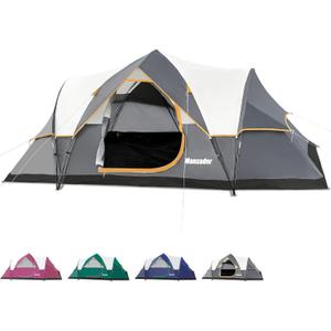 6 Person Family Camping Tent,Waterproof Windproof with Top Rainfly,Easy Set Up,Pop Up Tent for Outdoor Camping Hiking Trave (Grey)