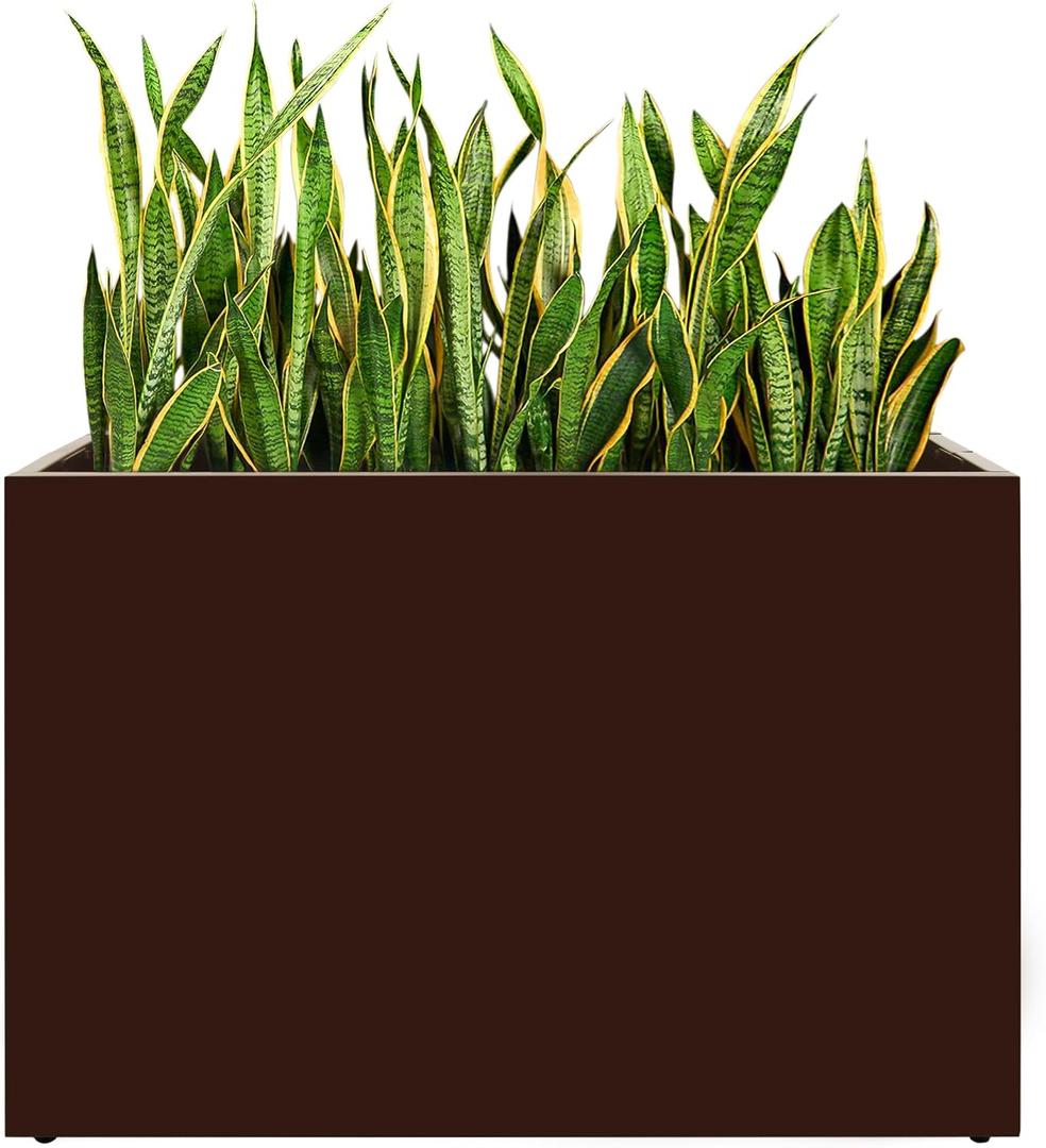 Metal Planter Box, No Installation Galvanized Steel Folding Rectangular Planter with Drainage Holes, 35.5"x 10"x 28" Brown Outdoor Planter for Porch/Patio/Garden