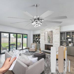 72 Inch Modern Large Ceiling Fans with Lights and Remote Reversible Quiet DC Motor 6 Speed Silver LED Chandelier Ceiling Fans for Living Room Bedroom Kitchen