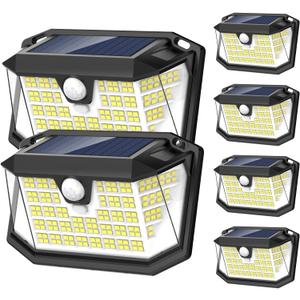 LANSOW Solar Motion Lights Outdoor 6 Pack, 188 LED/3 Modes, Motion Sensor Outdoor Lights, IP65 Waterproof 270 Lighting, Solar Powered Security Flood Lighting for Wall Patio Garage Fence(White)