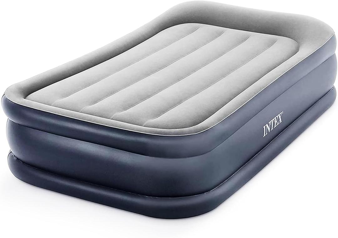 Intex 64131ED Dura-Beam Plus Deluxe Pillow: Fiber-Tech  Twin Size  Built-in Electric Pump  16.5in Bed Height  300lb Weight Capacity