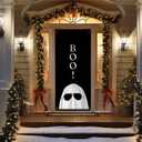 Likjad Boo Ghost Door Cover Decorations, Spooky Ghost Doorway Curtains Door Covers Banners Photography Background Backdrop for Indoor Outdoor Halloween Party Decor, 35 * 79 Inch