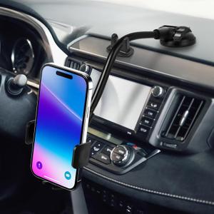 Phone Holder for Car, Long Arm Dashboard Windshield Car Cell Phone Holder, Car Phone Mount with Gooseneck & Suction Cup, Anti-Shake Stabilizer Car Phone Stand for All Smartphones