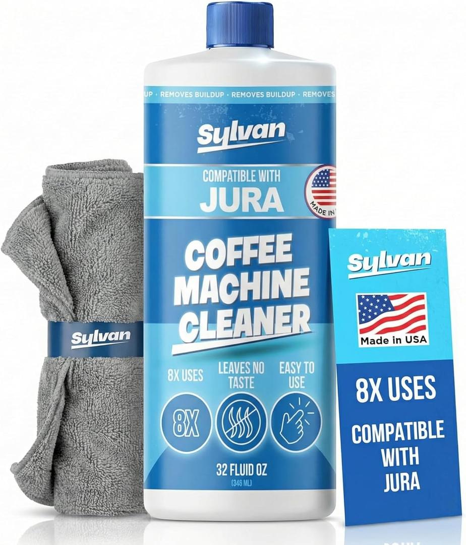 Jura Compatible Descaling Solution | Free Cleaning Cloth | 12 Month Supply | Made in the USA | Descaler for all Jura Machines | 32 Oz | Coffee Machine Cleaner for Coffee Makers | Descales and Cleans