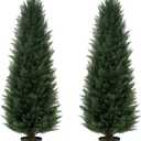 4FT Artificial Cedar Topiary Trees UV Resistant Potted Plant Set of 2 Faux Pine Trees Fake Shrubs Artificial Plants for Front Porch Garden Indoor Outdoor (Green)