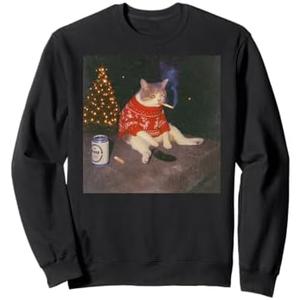 Funny Christmas Smoking Cat Meme Merry Christamas Sweatshirt Size Medium