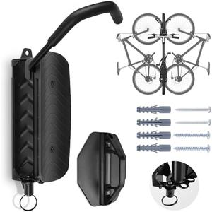 Tottist Wall Mounted Bike Rack for Indoor Storage - Heavy Duty 150° Swivel, No Drill Space Saving Design, Fits MTB/Road/E-Bikes & Hybrid, Anti-Slip Stopper (1-Pack, Black)