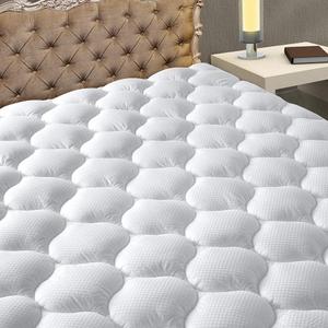 MATBEBY Queen Size Mattress Pad - Cooling Breathable Mattress Topper, Quilted Fitted Mattress Protector, Pillow Top Mattress Cover with 8-21" Deep Pocket, Soft, Machine Washable, White, 60x80 Inches (White - Curvy Pattern)
