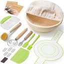 Sourdough Bread Baking Supplies: 9-Piece Kit with Banneton Bread Proofing Basket (9" Round), Sourdough Starter Kit & All Essential Tools | Artisan Essentials for Home Bakers