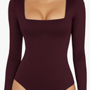MANGOPOP Sweetheart V Neck Bodysuits for Women Long Short Sleeve Body Suits Tops Shirt (XS, Burgundy)