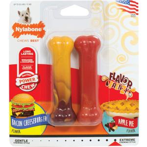 Nylabone Original Bone Power Chew Toy for Dogs, Durable Dog Toys for Aggressive Chewers, Flavor Frenzy Bacon Cheeseburger & Apple Pie Flavor, Small - Up to 25 Ibs, 2 Pack
