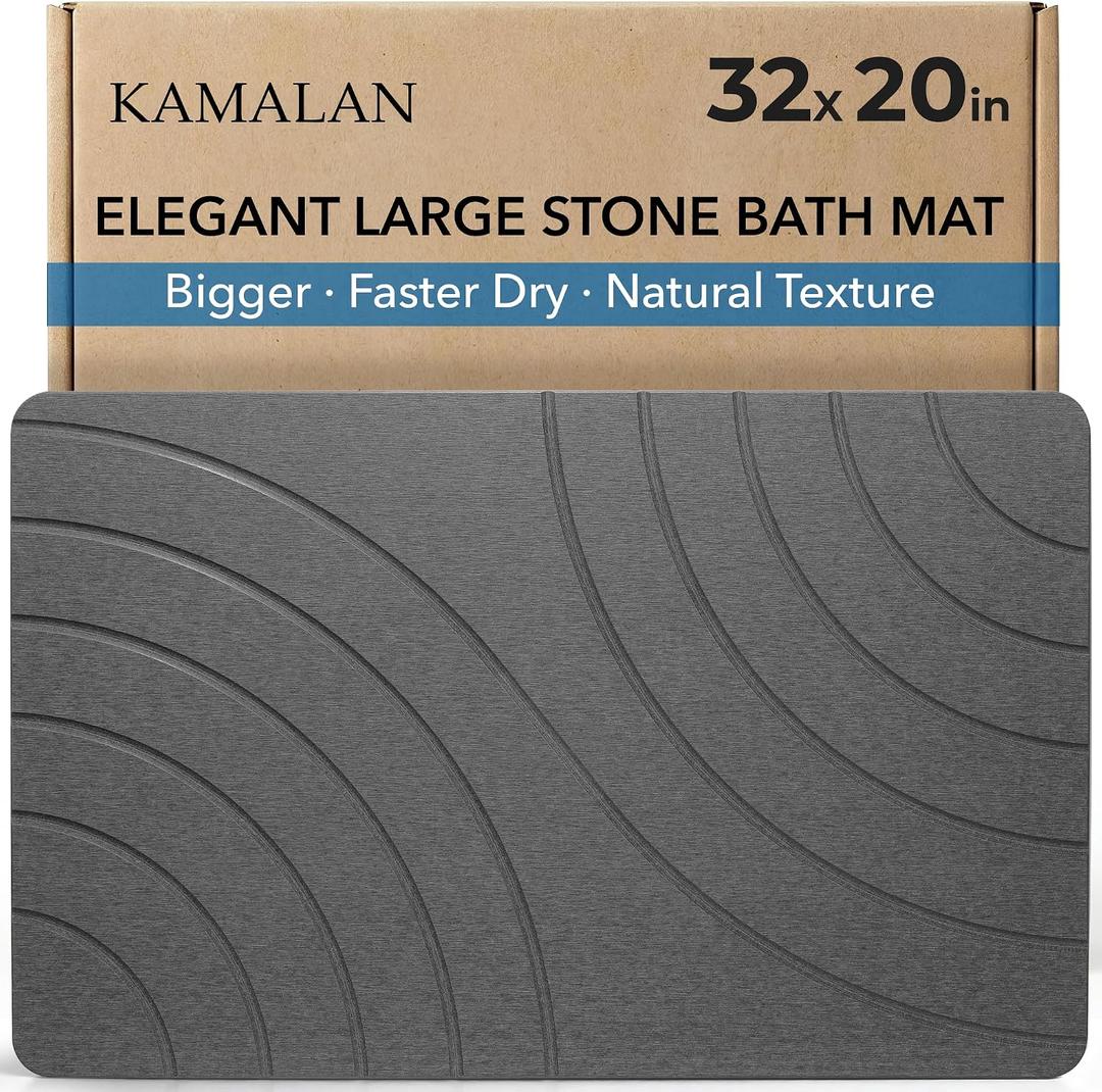 32x20 Large Stone Bath Mat for Floor, Diatomaceous Earth Shower Mat,Non-Slip Quick Drying, Super Absorbent Diatomite Stone Bath Mat Elegant Modern Design, Grey (StormGrey)